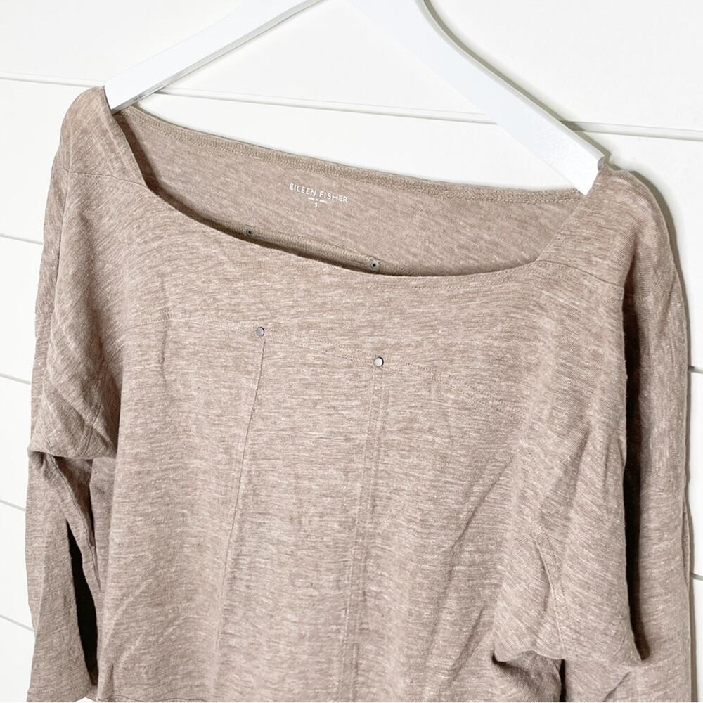 Eileen Fisher Marled Linen Wide Neck Studded Top Brown Size Small - Picture 4 of 9